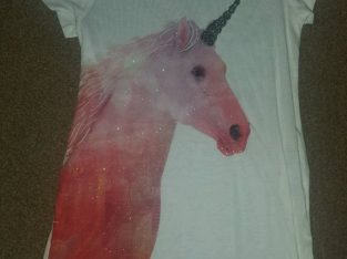 Girls t-shirt dress – pink glitter unicorn, age 9-10 new with tags