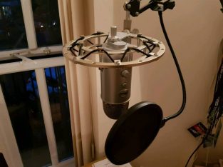 Pop Filter Blue Yeti USB Microphone with Official Blue Shock Mount and Boom Scissor Arm Sand