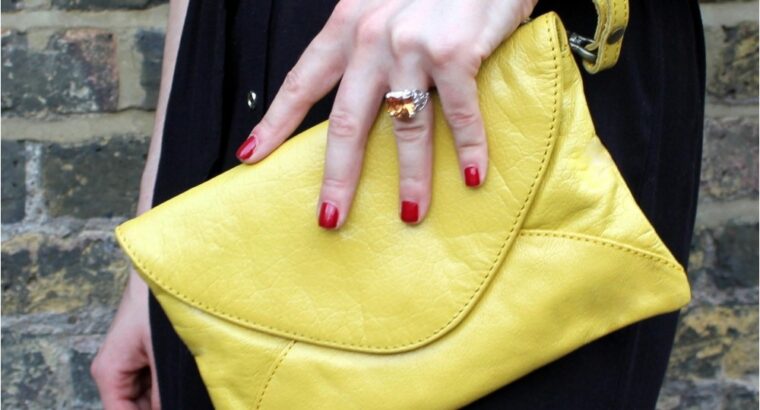 YELLOW CLUTCH BAG NOW AT £39.00 – GENUINE LEATHER – ODILYNCH